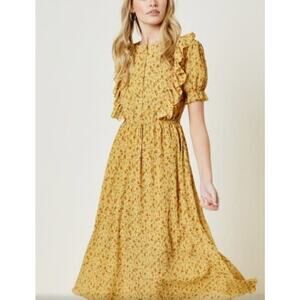Hayden yellow floral midi dress with ruffle sleeves 1XL XL